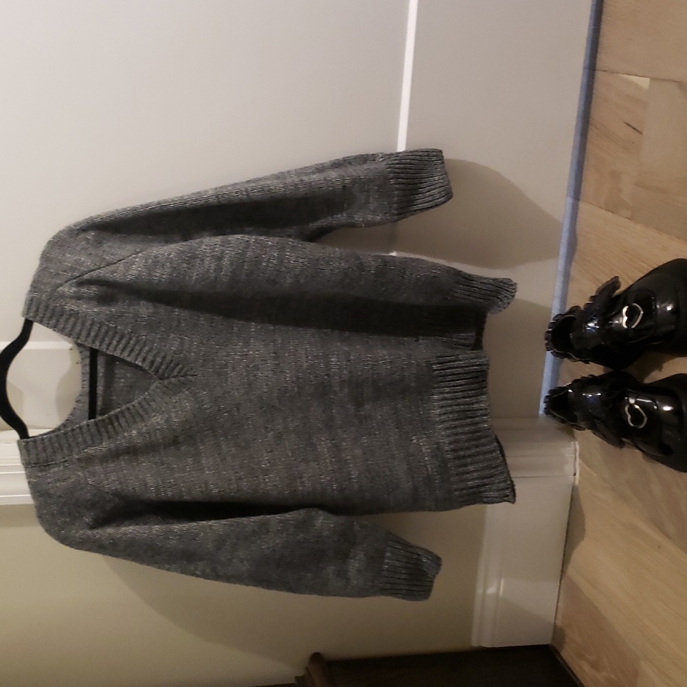 Grey Knit V-Neck Sweater Chunky Knit Autumn Sweater Size M/L